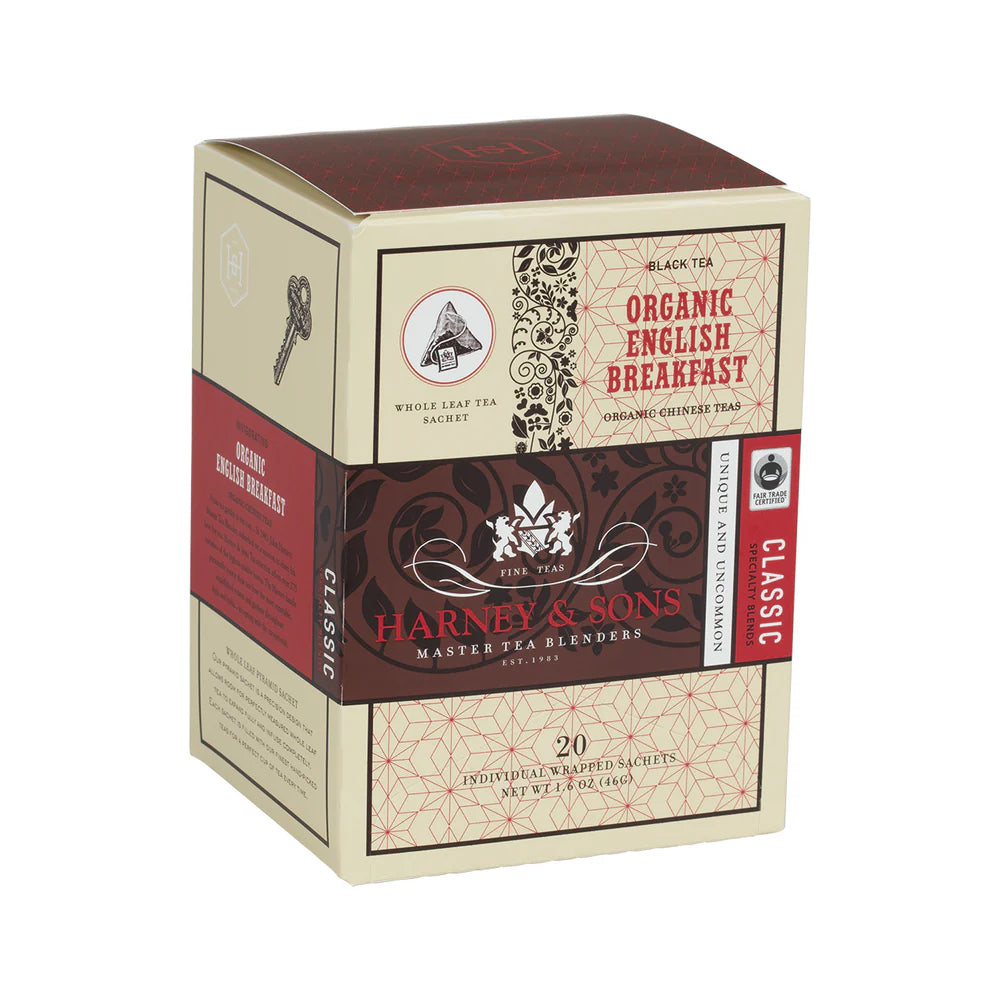 Harney & Sons Čaj Organic English Breakfast, škatla z 20 posamezno zavitimi piramidami vrečkami