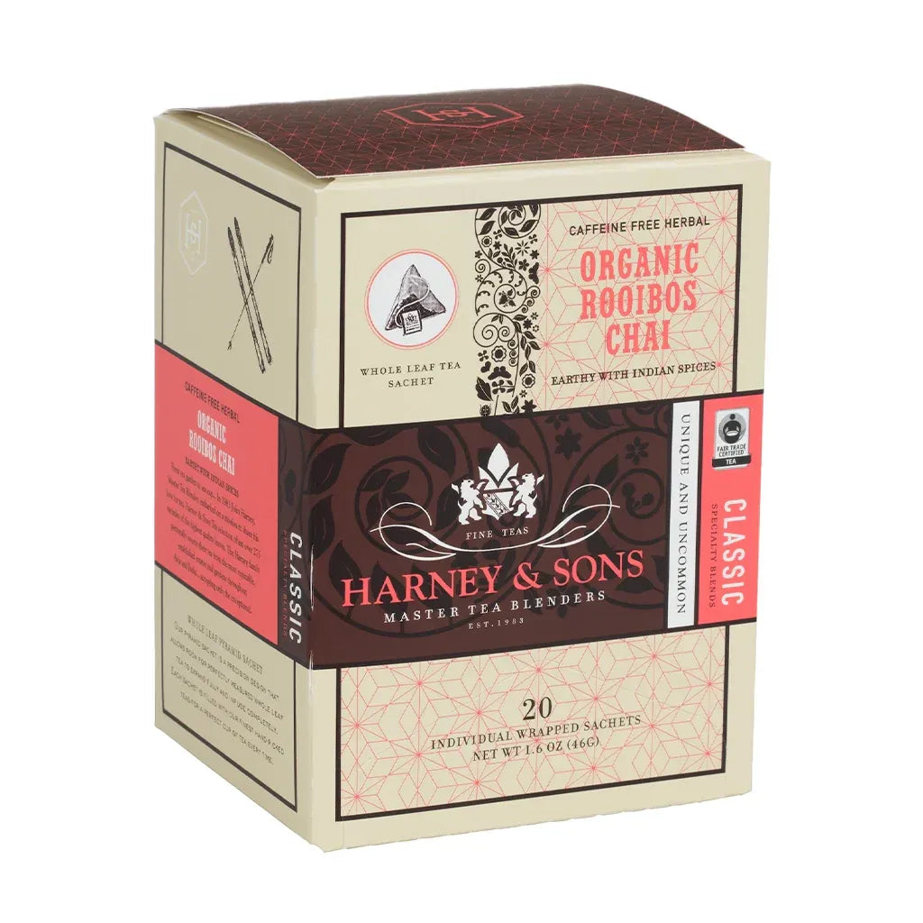 Harney & Sons Čaj BIO Rooibos Chai, škatla z 20 posamezno zavitimi piramidami vrečkami